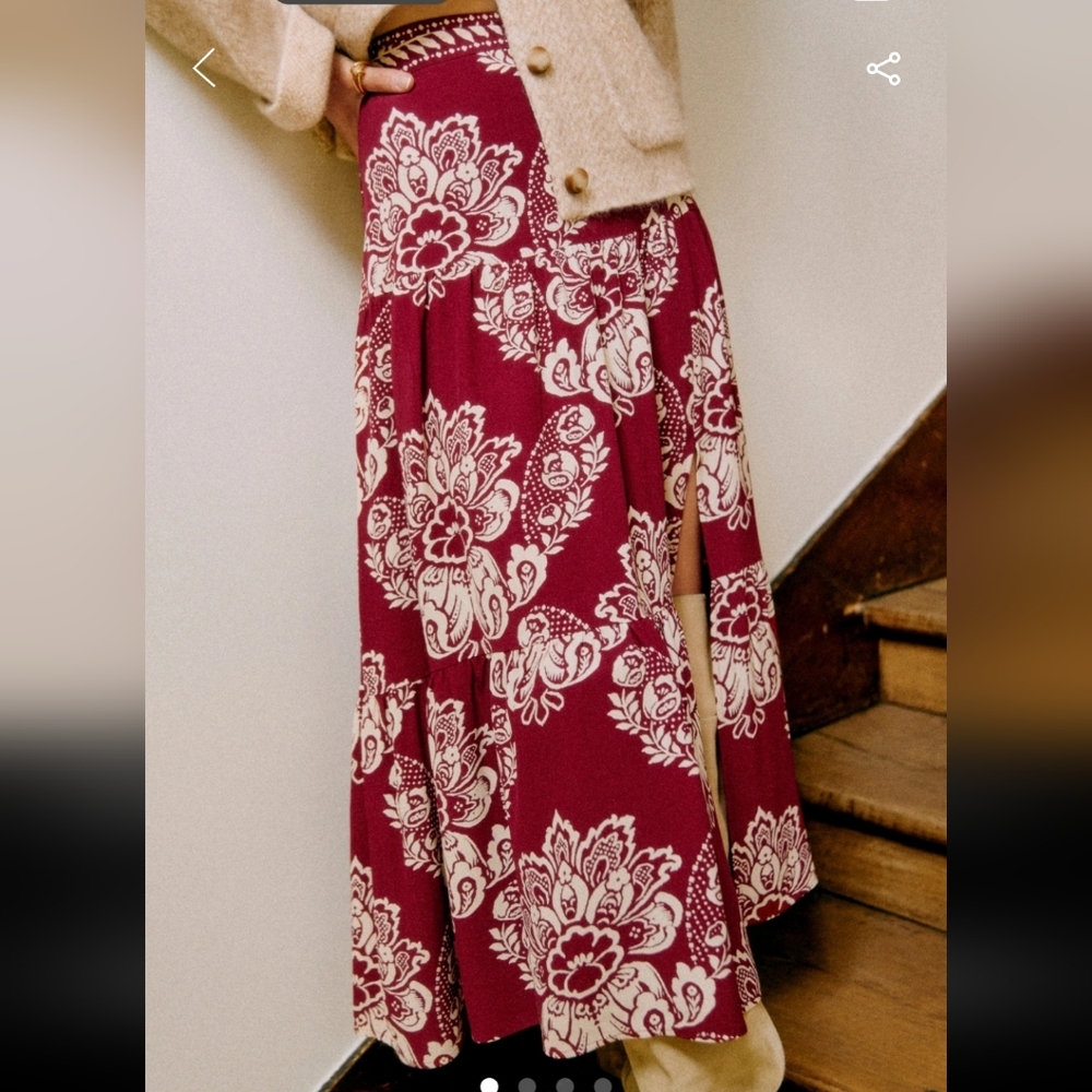 Sezane Tammy Red and White Midi Skirt